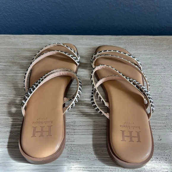 Haute Hippie Strappy Sandals with Beaded Design - Black and White - Picture 3 of 5